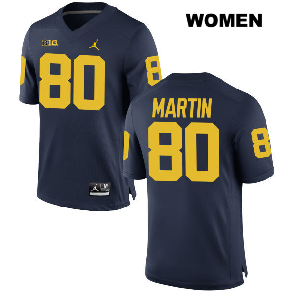Women's NCAA Michigan Wolverines Oliver Martin #80 Navy Jordan Brand Authentic Stitched Football College Jersey BH25J31OY